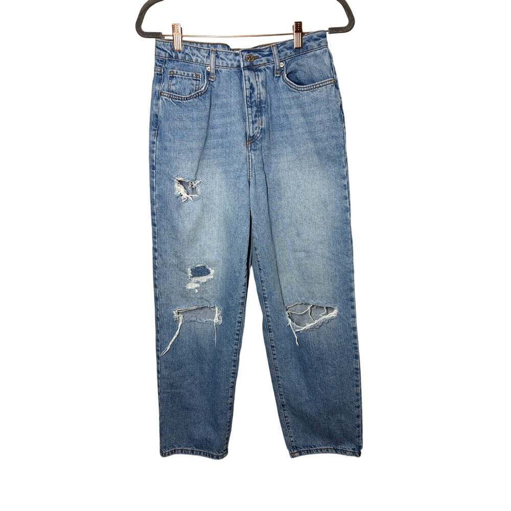 Forever 21 Women's Blue Denim Distressed Wide Leg Jeans Sz 28